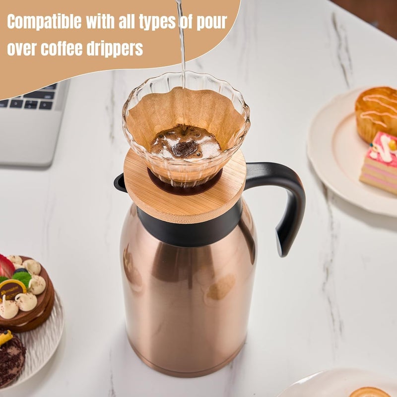 PARACITY 68oz Thermal Coffee Carafe Stainless Steel, Coffee Carafes for Keeping Hot, Double Walled Vacuum Insulated Coffee Urn for Coffee & Tea, Home & Office (Gold Brown) - Image 4